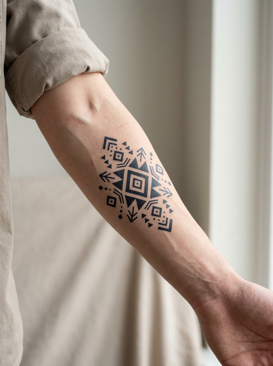 Tatouage Motif Aztèque appliqué sur avant-bras