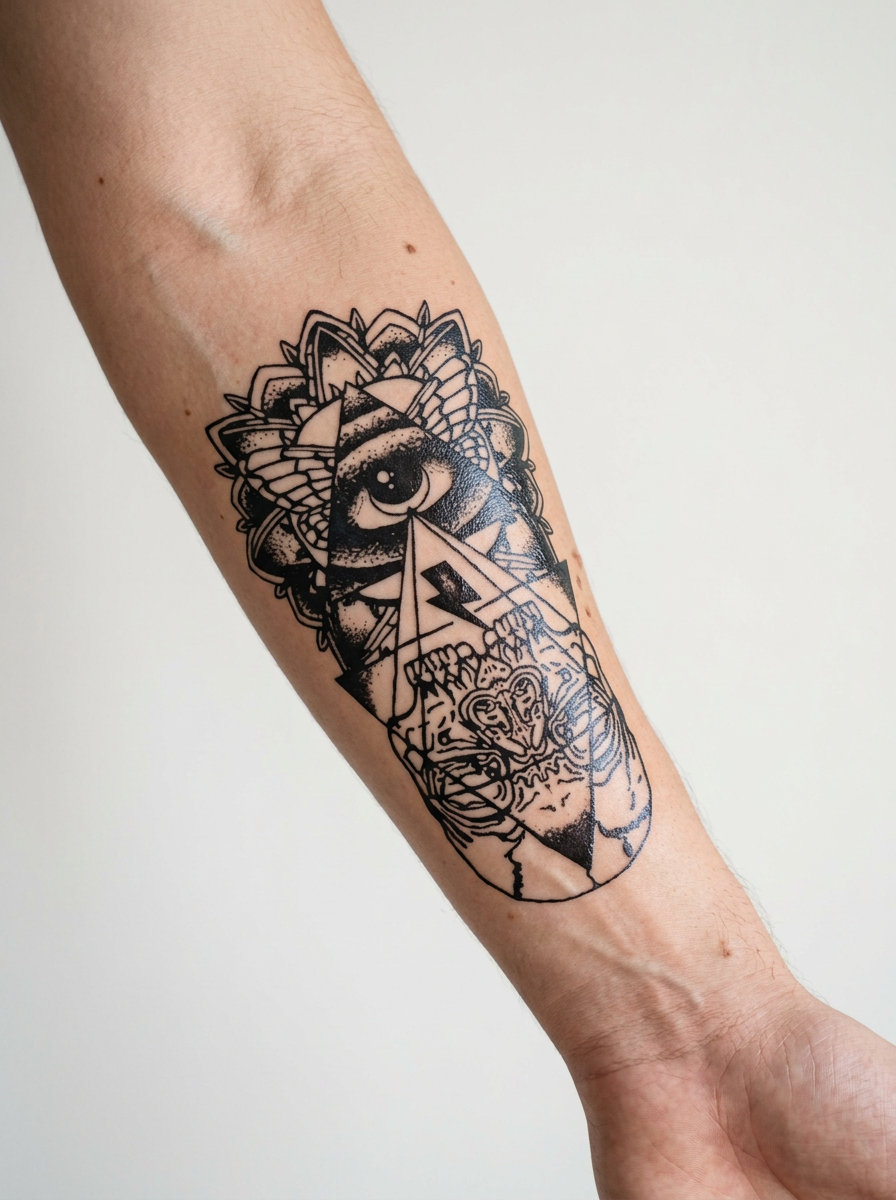 Tatouage Regard Sauvage appliqué sur avant-bras