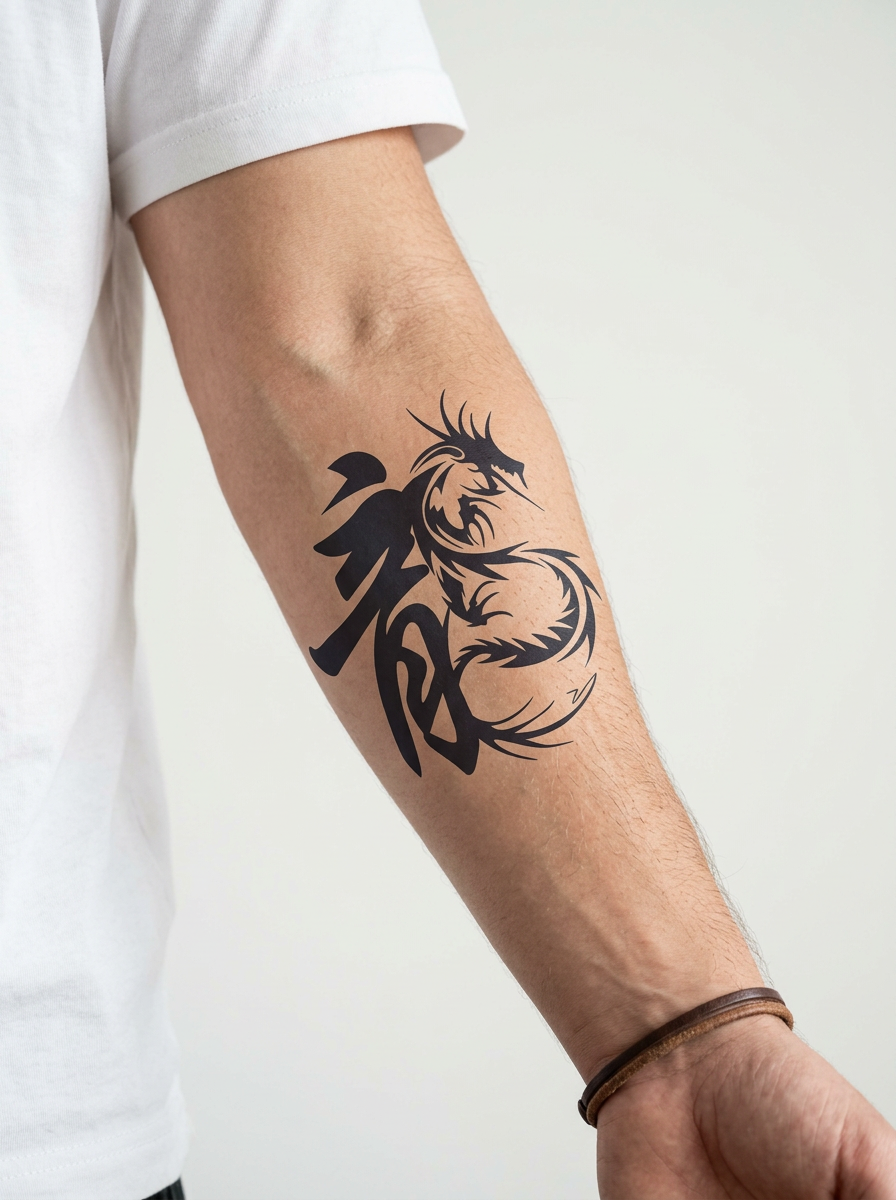 Tatouage Dragon Tribal appliqué sur avant-bras