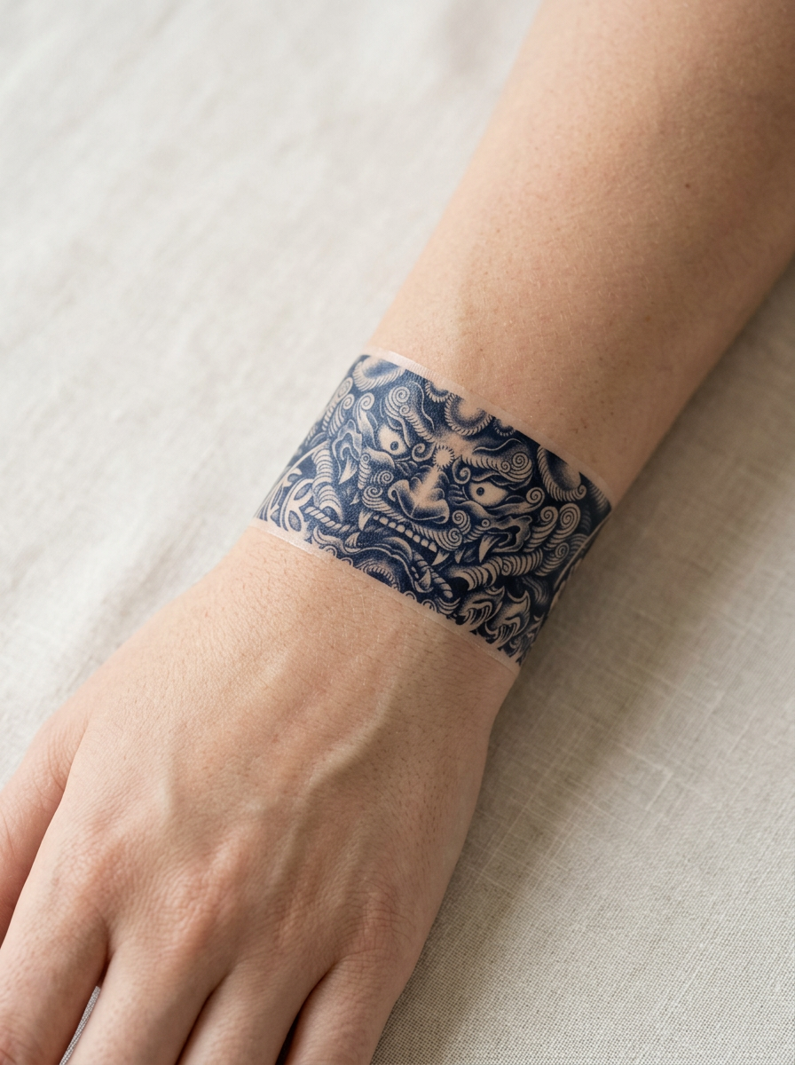 Tatouage Bracelet Floral Serein appliqué sur poignet