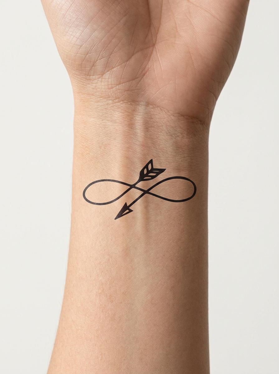 Tatouage Flèche Infini appliqué sur poignet