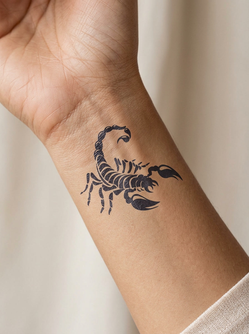 Tatouage Scorpion Noir appliqué sur poignet