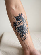 Tatouage Renard et Roses appliqué sur avant-bras
