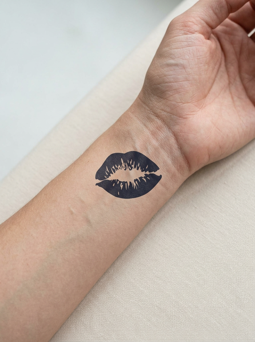 Tatouage Baiser Encré appliqué sur poignet