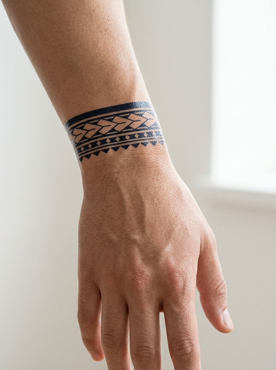 Tatouage Bracelet Tribal appliqué sur poignet