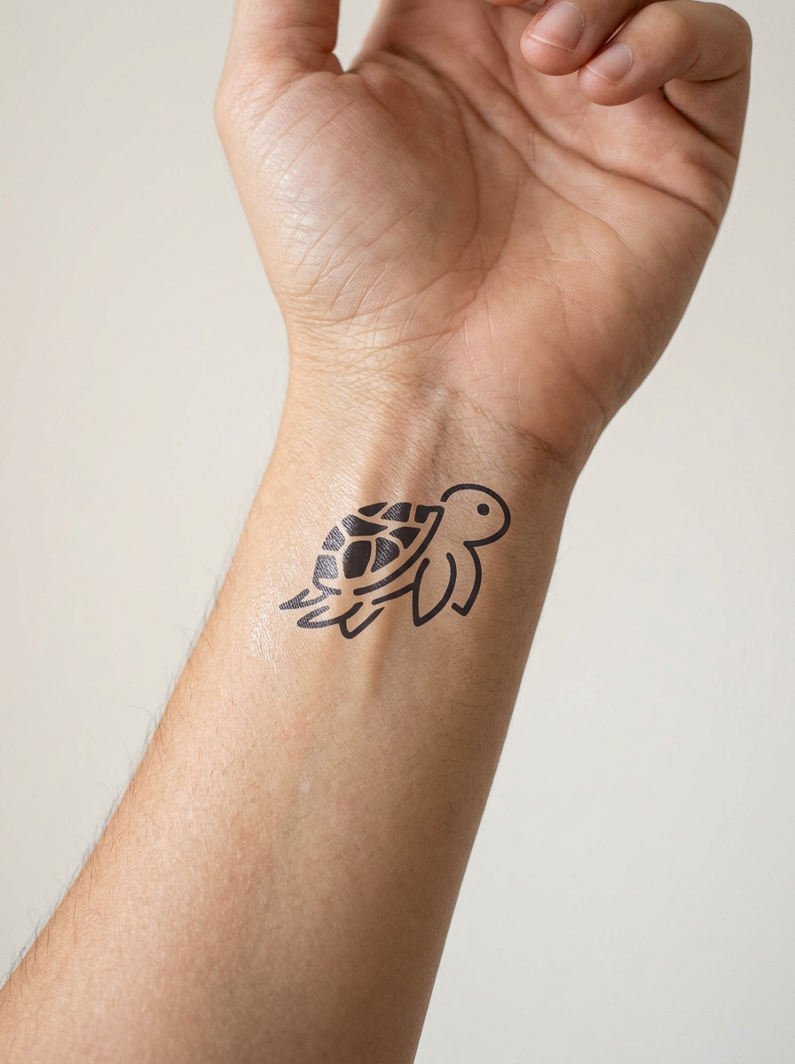 Tatouage Petite Tortue appliqué sur poignet