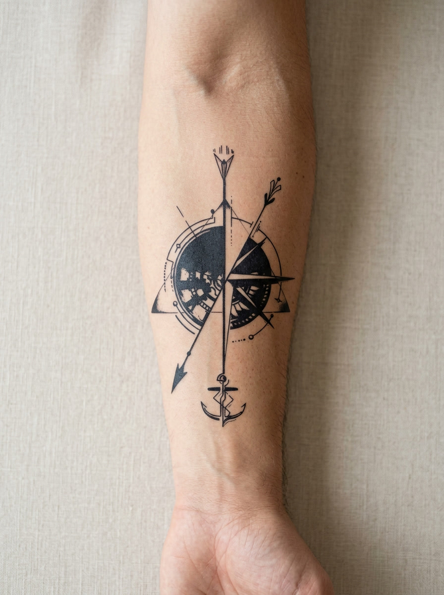 Tatouage Boussole Croisée appliqué sur avant-bras