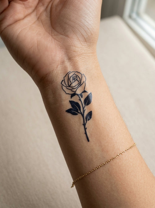 Tatouage Rose Minimaliste appliqué sur poignet