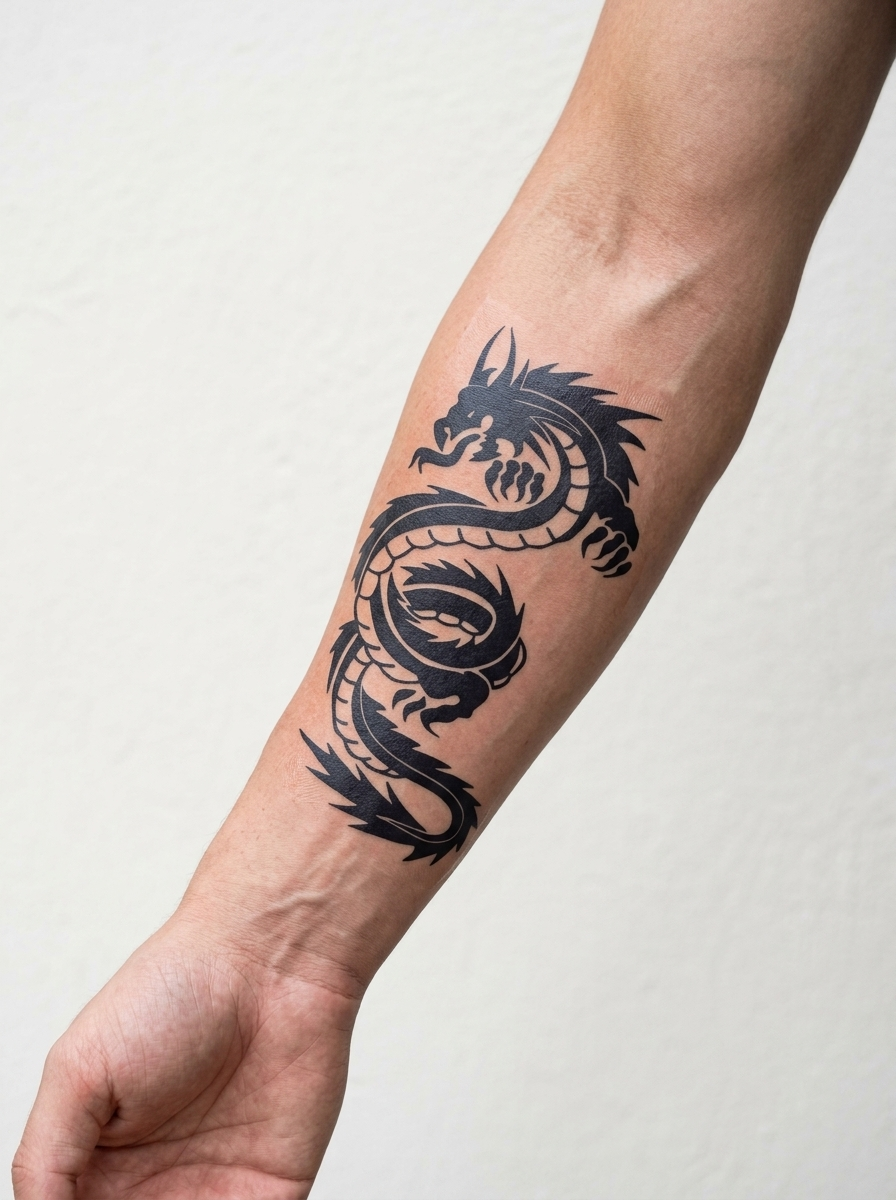Tatouage Dragon Sombre appliqué sur avant-bras