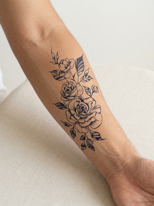 Tatouage Roses Éternelles appliqué sur avant-bras