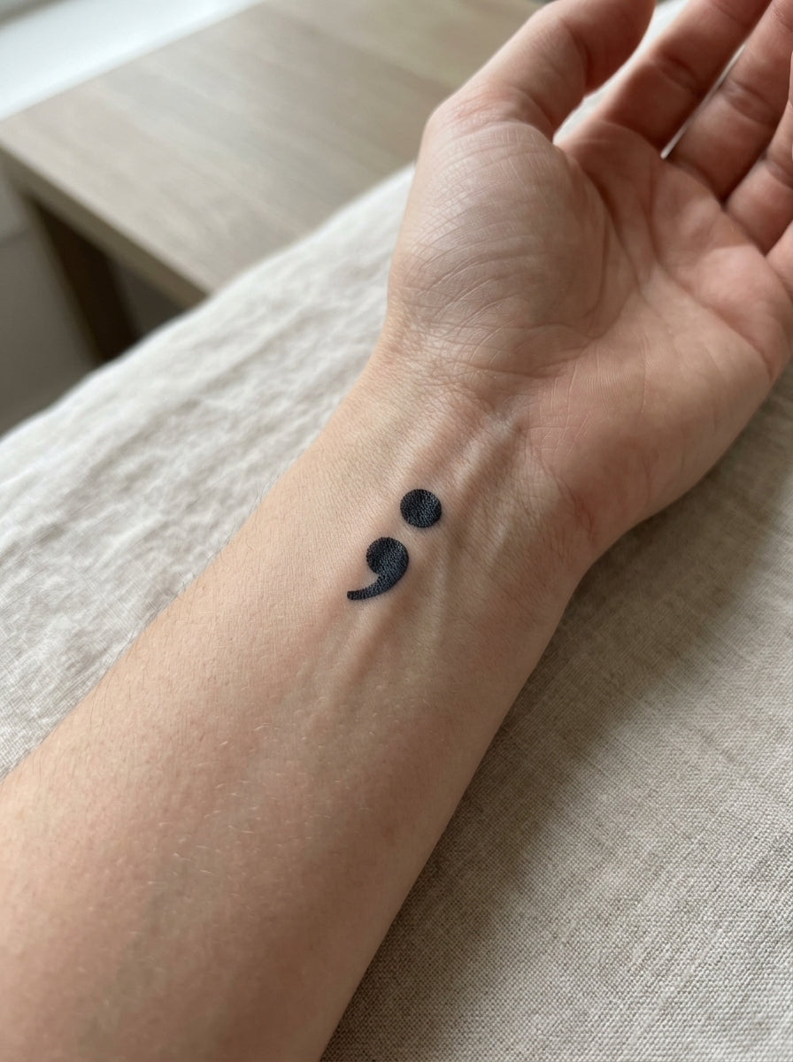 Tatouage Point-virgule appliqué sur poignet