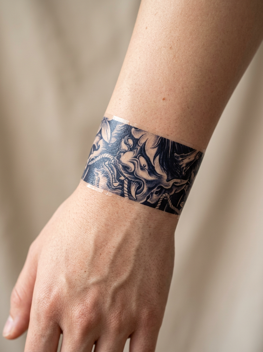 Tatouage Bracelet Dragon Sauvage appliqué sur poignet