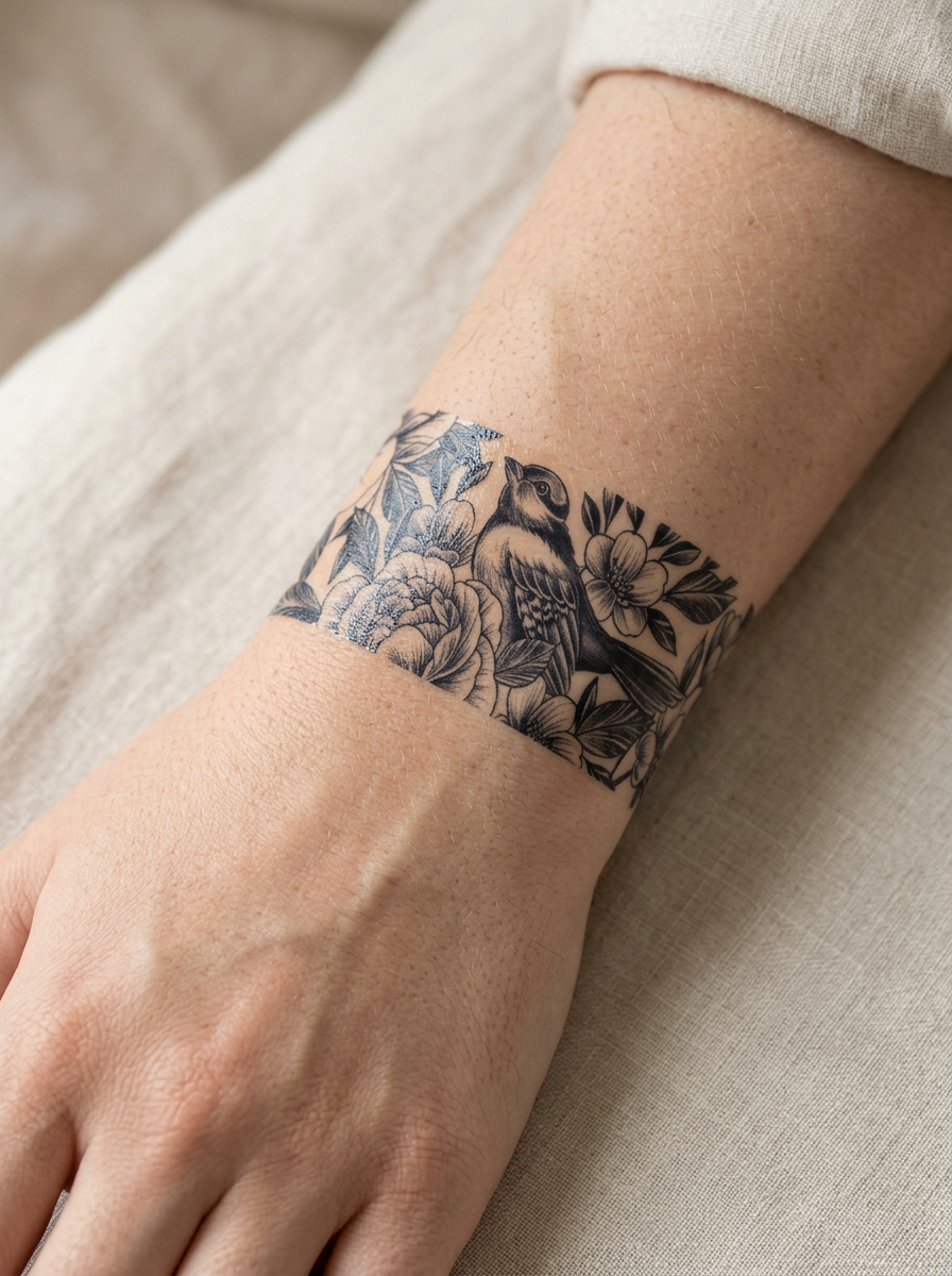 Tatouage Bracelet Floral Délicat appliqué sur poignet