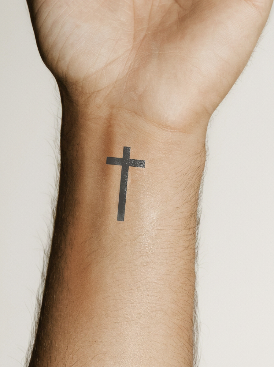 Tatouage Croix simple appliqué sur poignet