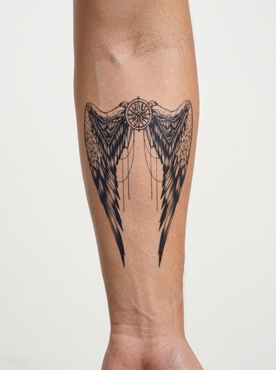 Tatouage Ailes du Temps appliqué sur avant-bras