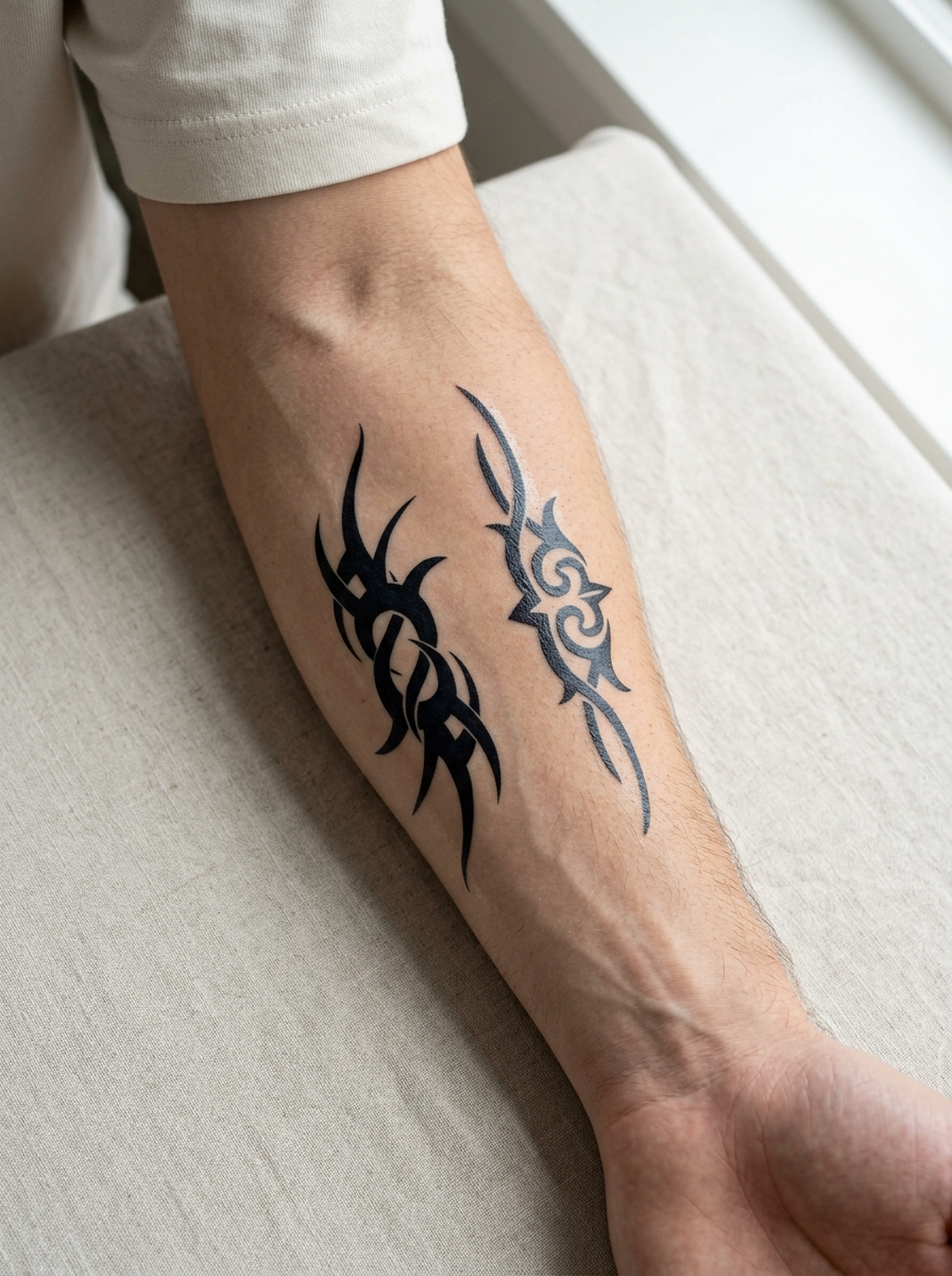 Tatouage Éclat Tribal appliqué sur avant-bras