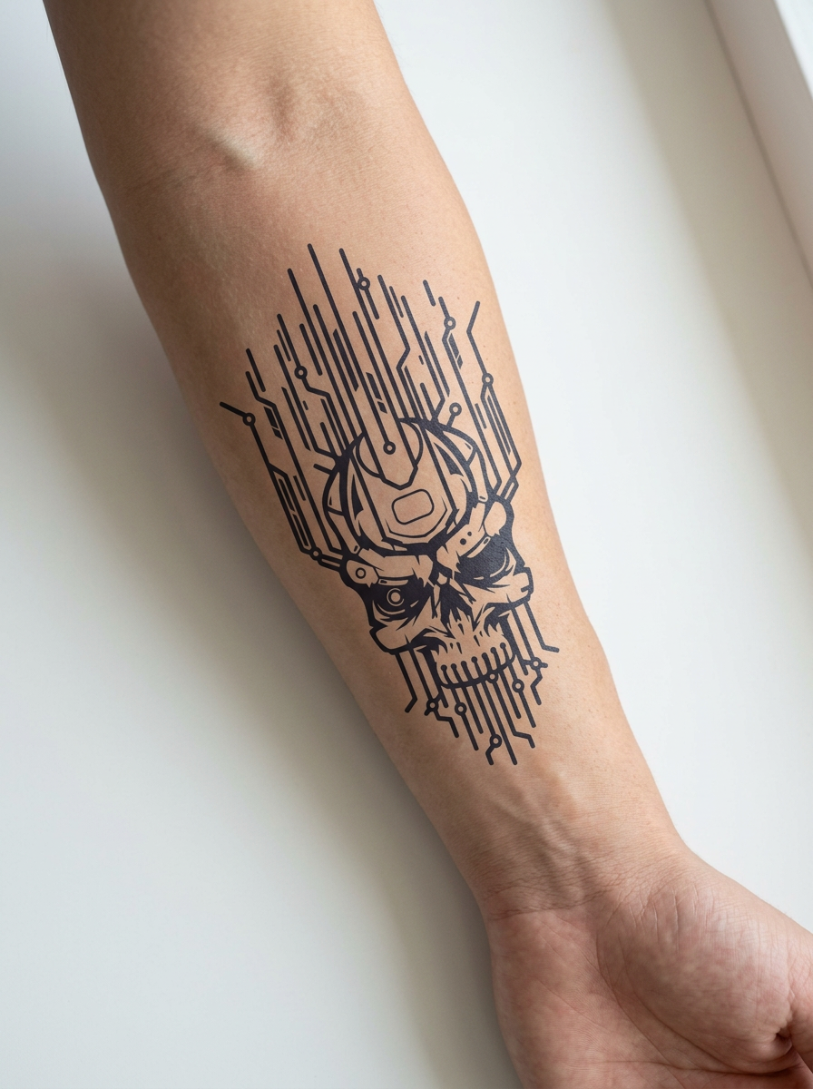 Tatouage Crâne Digital appliqué sur avant-bras