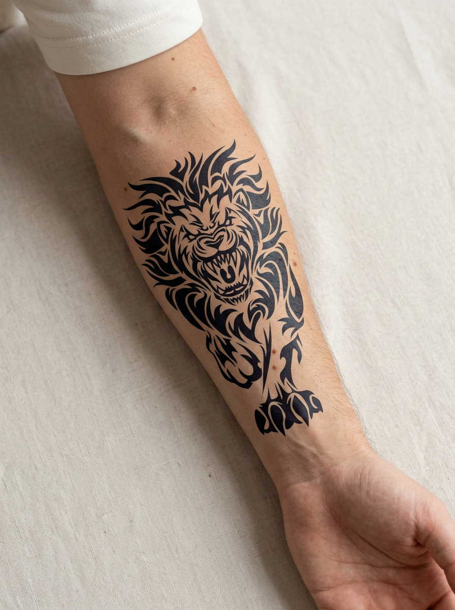Tatouage Lion Enragé appliqué sur avant-bras