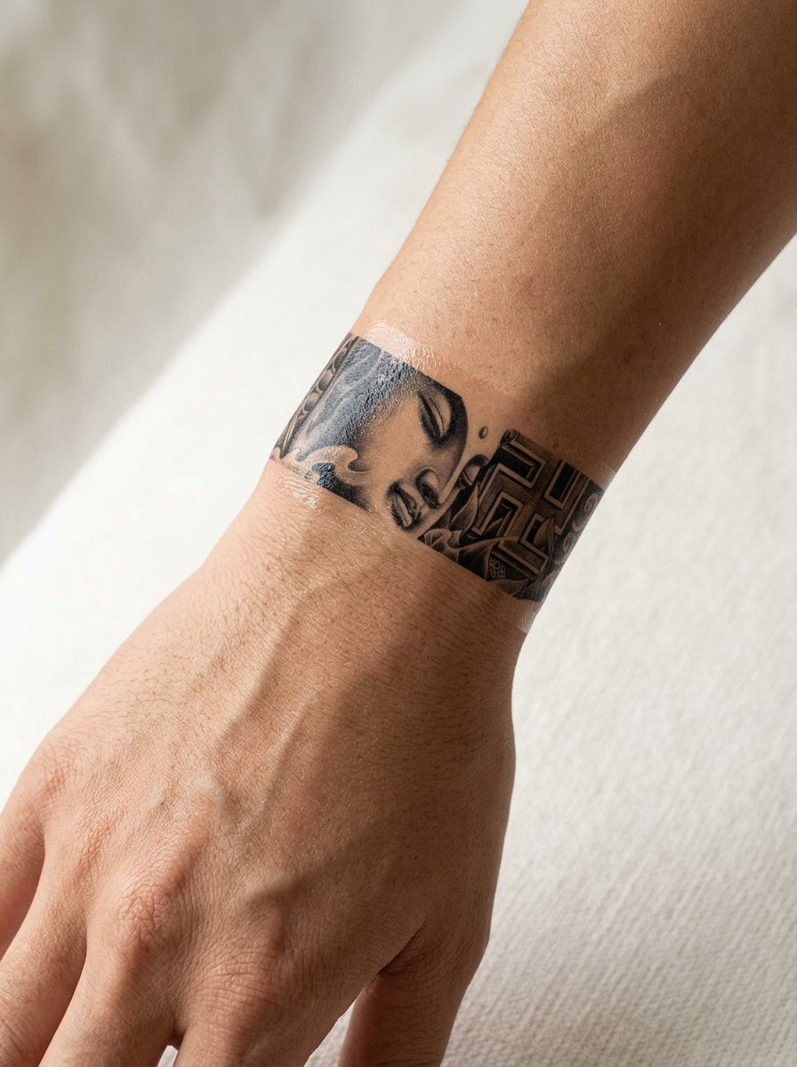 Tatouage Bracelet Bouddha Serein appliqué sur poignet