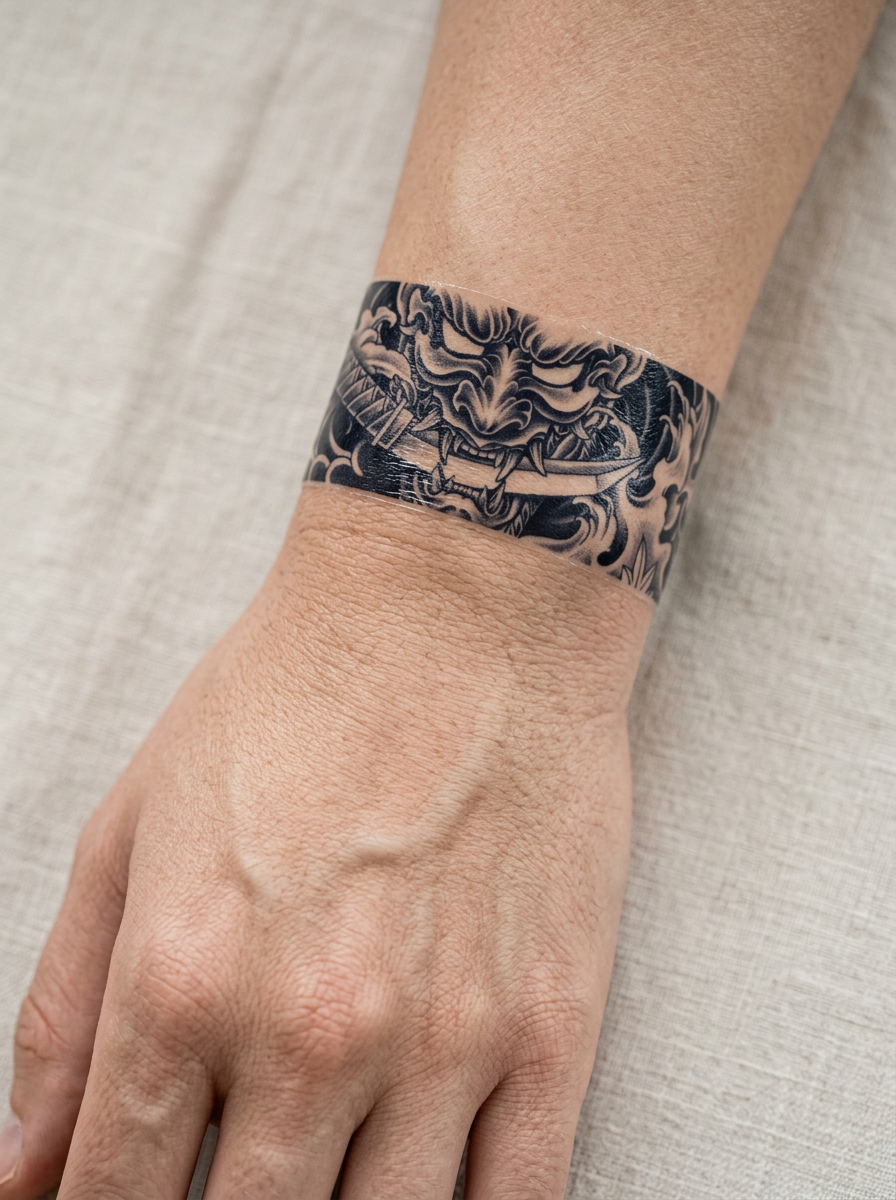 Tatouage Bracelet Dragon Feu appliqué sur poignet