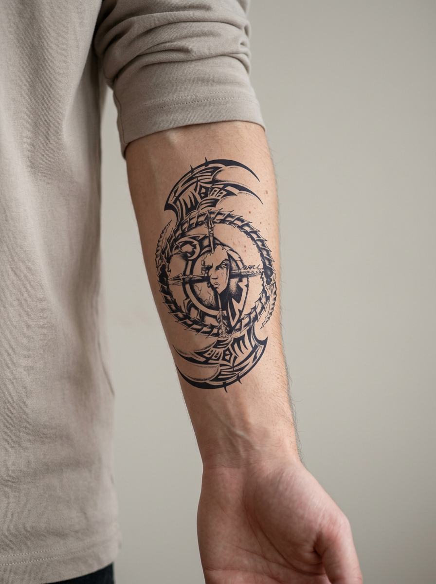 Tatouage Archer Tribal Protecteur appliqué sur avant-bras
