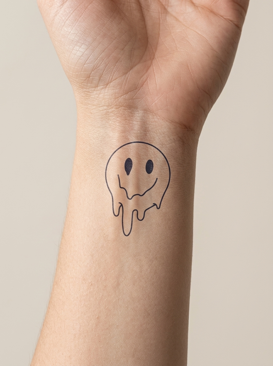 Tatouage Smiley Fondant appliqué sur poignet