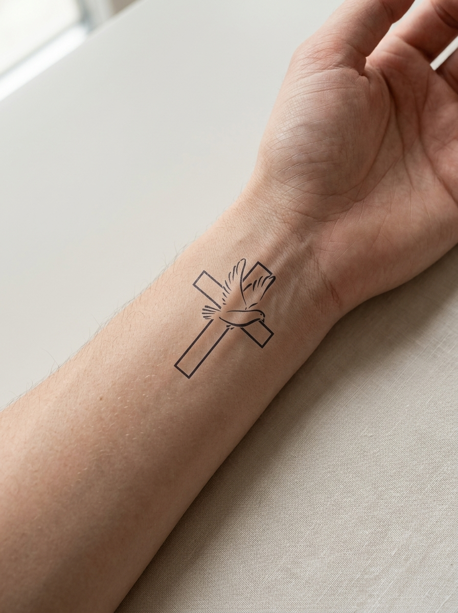 Tatouage Croix de Paix appliqué sur poignet