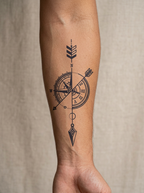 Tatouage Flèche de boussole appliqué sur avant-bras
