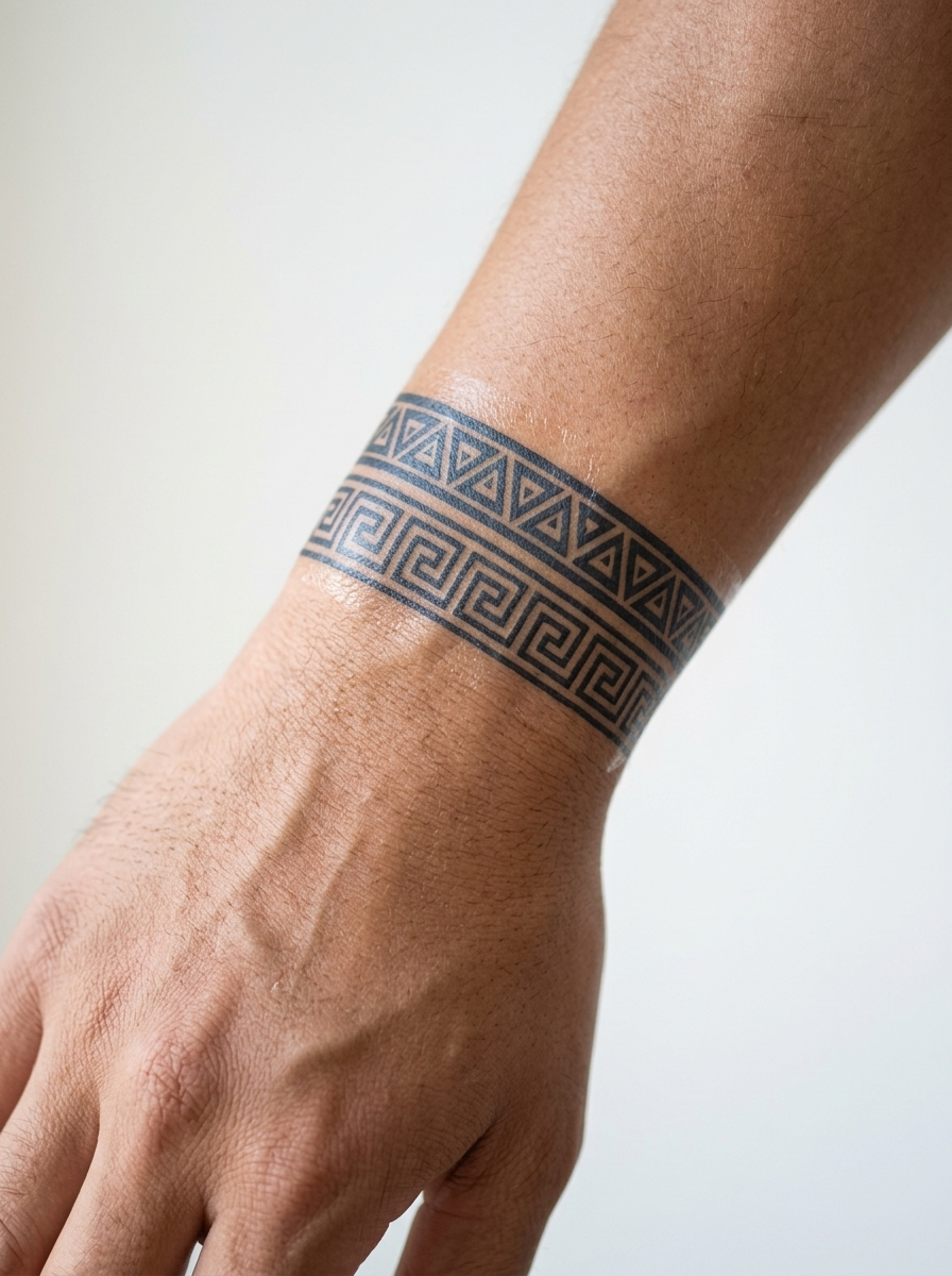 Tatouage Bracelet Géométrique Ancien appliqué sur poignet