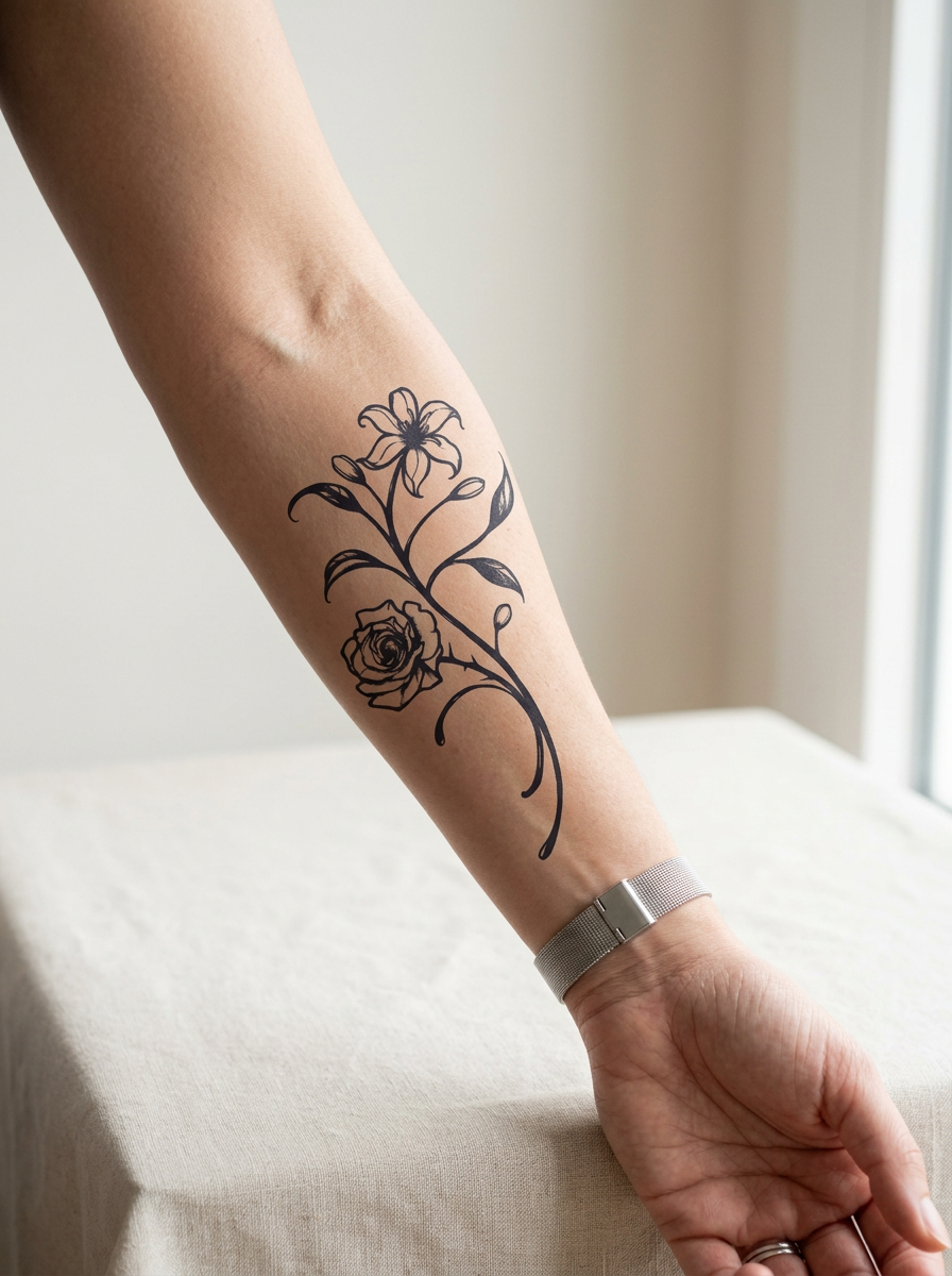 Tatouage Fleur d'iris appliqué sur avant-bras