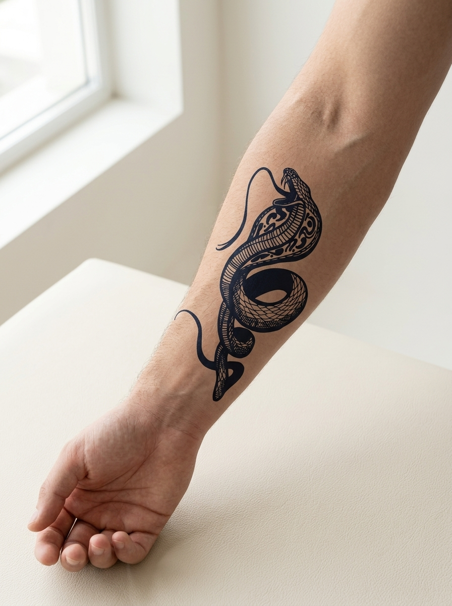 Tatouage Cobra Impérial appliqué sur avant-bras