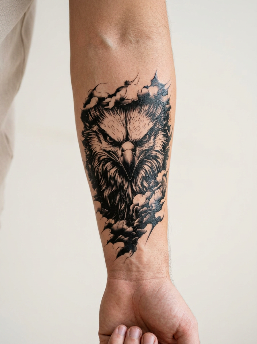 Tatouage Aigle des Nuages appliqué sur avant-bras