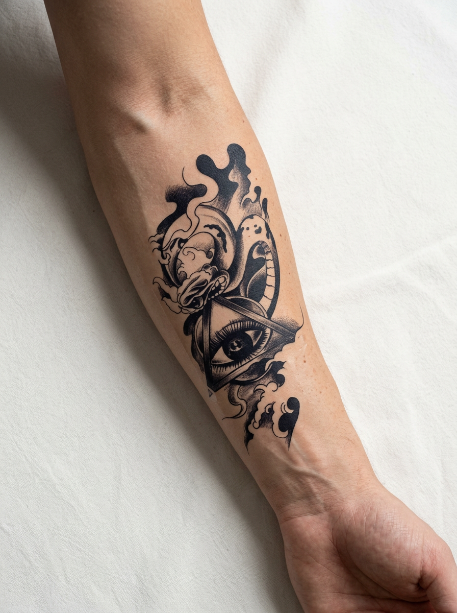 Tatouage Vision Interdite appliqué sur avant-bras