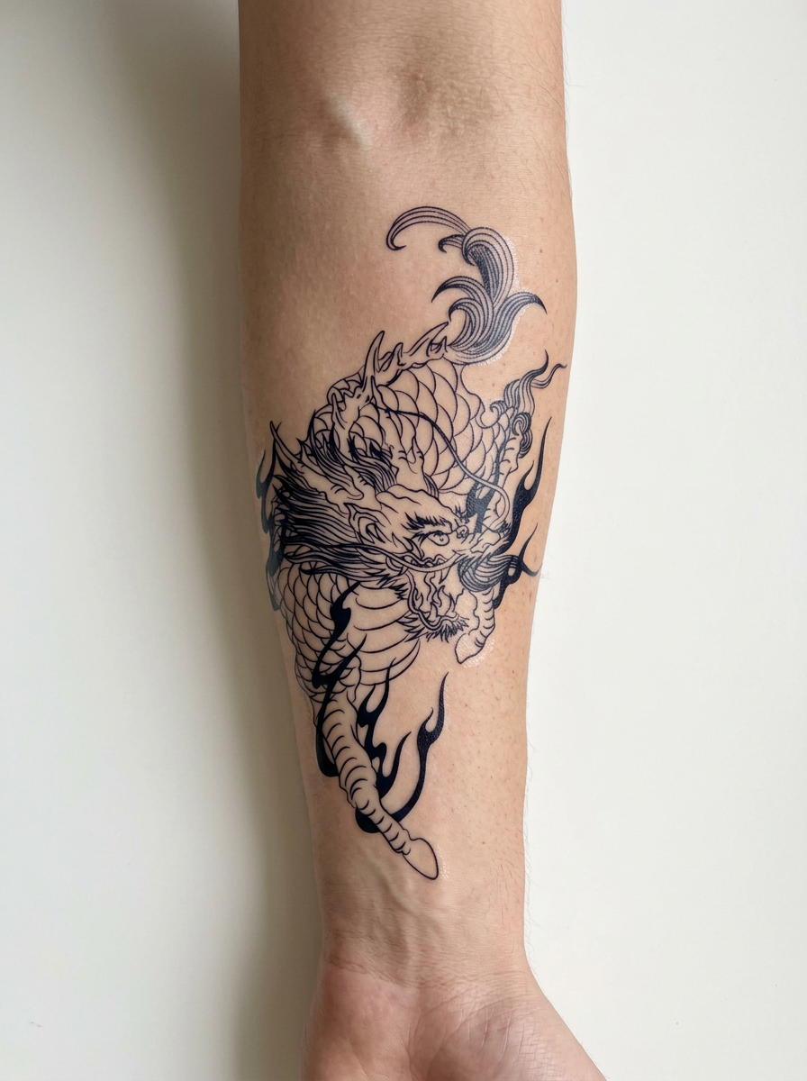 Tatouage Dragon Ascendant appliqué sur avant-bras
