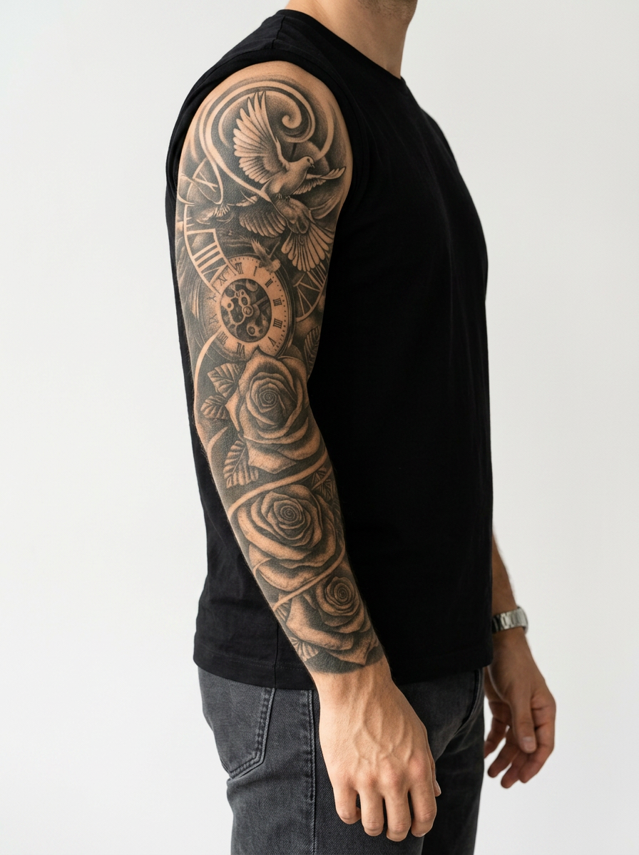 Tatouage Fleur du temps appliqué sur bras