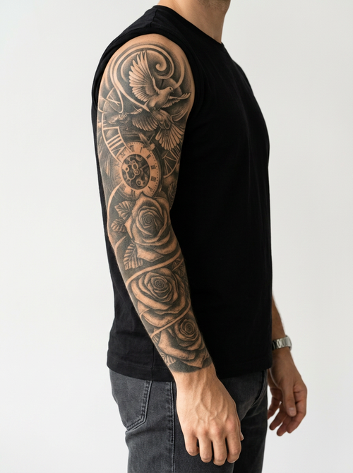 Tatouage Fleur du temps appliqué sur bras