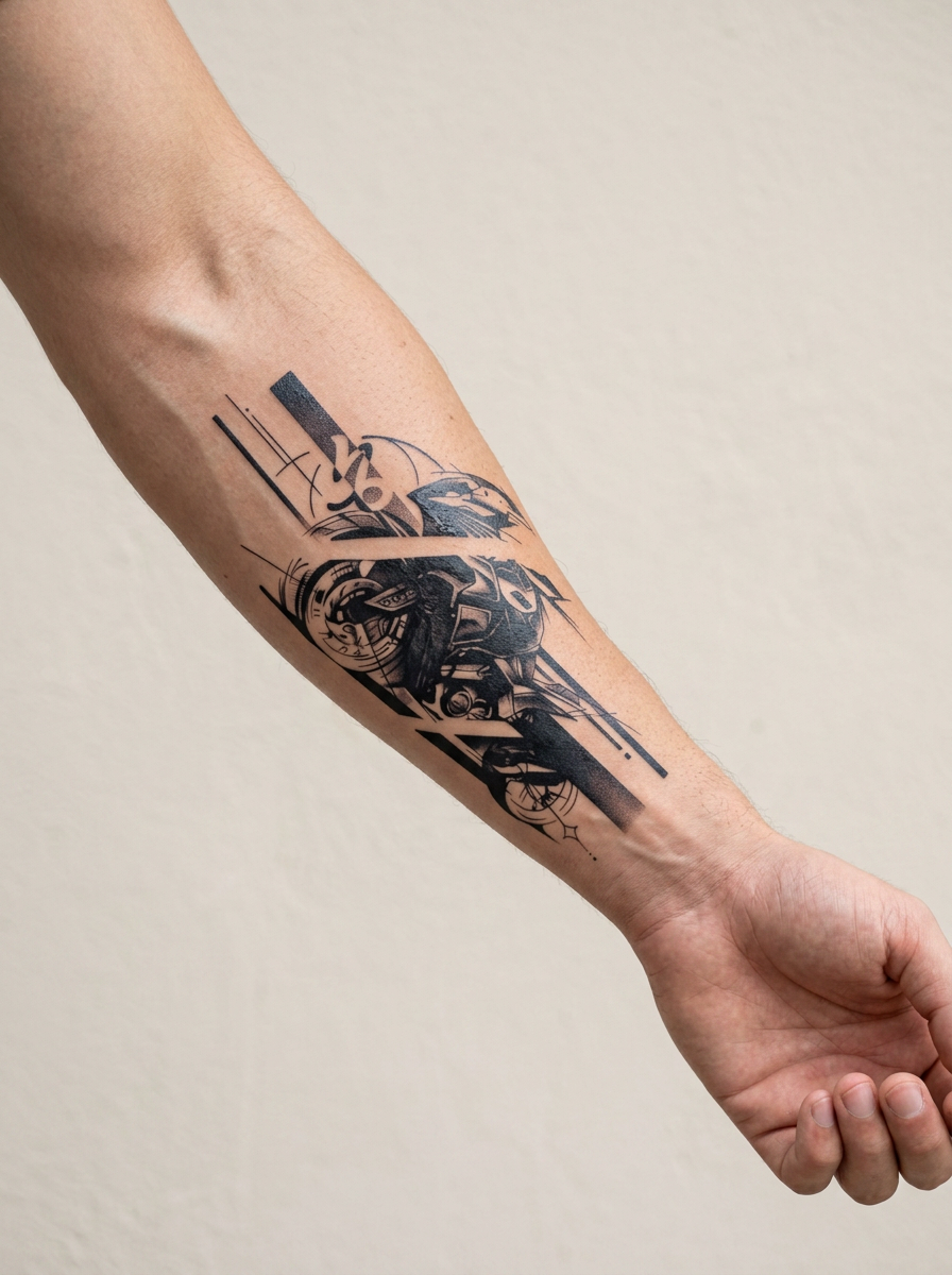 Tatouage Abstraction Futuriste appliqué sur avant-bras