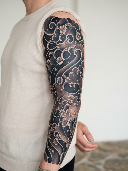 Tatouage Vagues japonaises appliqué sur bras