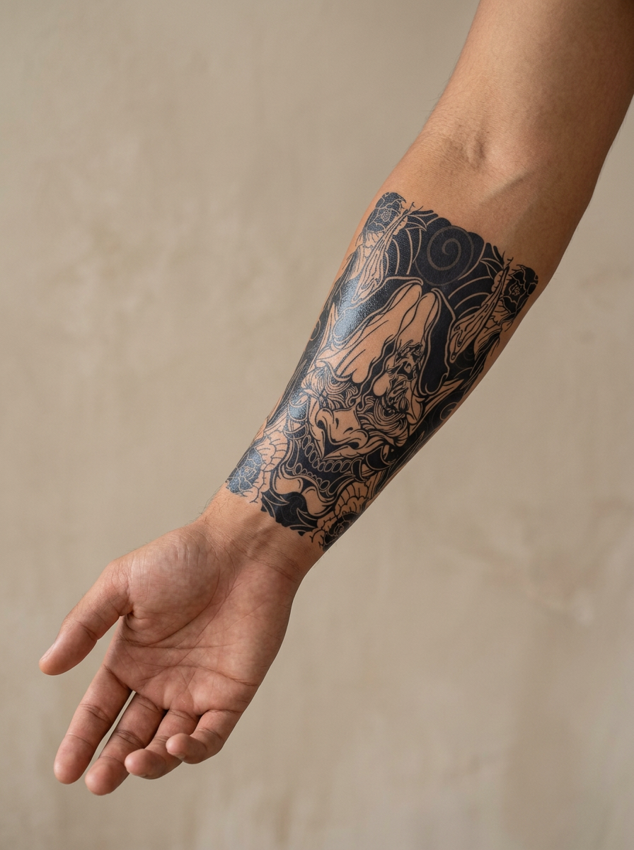 Tatouage Démon Floral appliqué sur avant-bras
