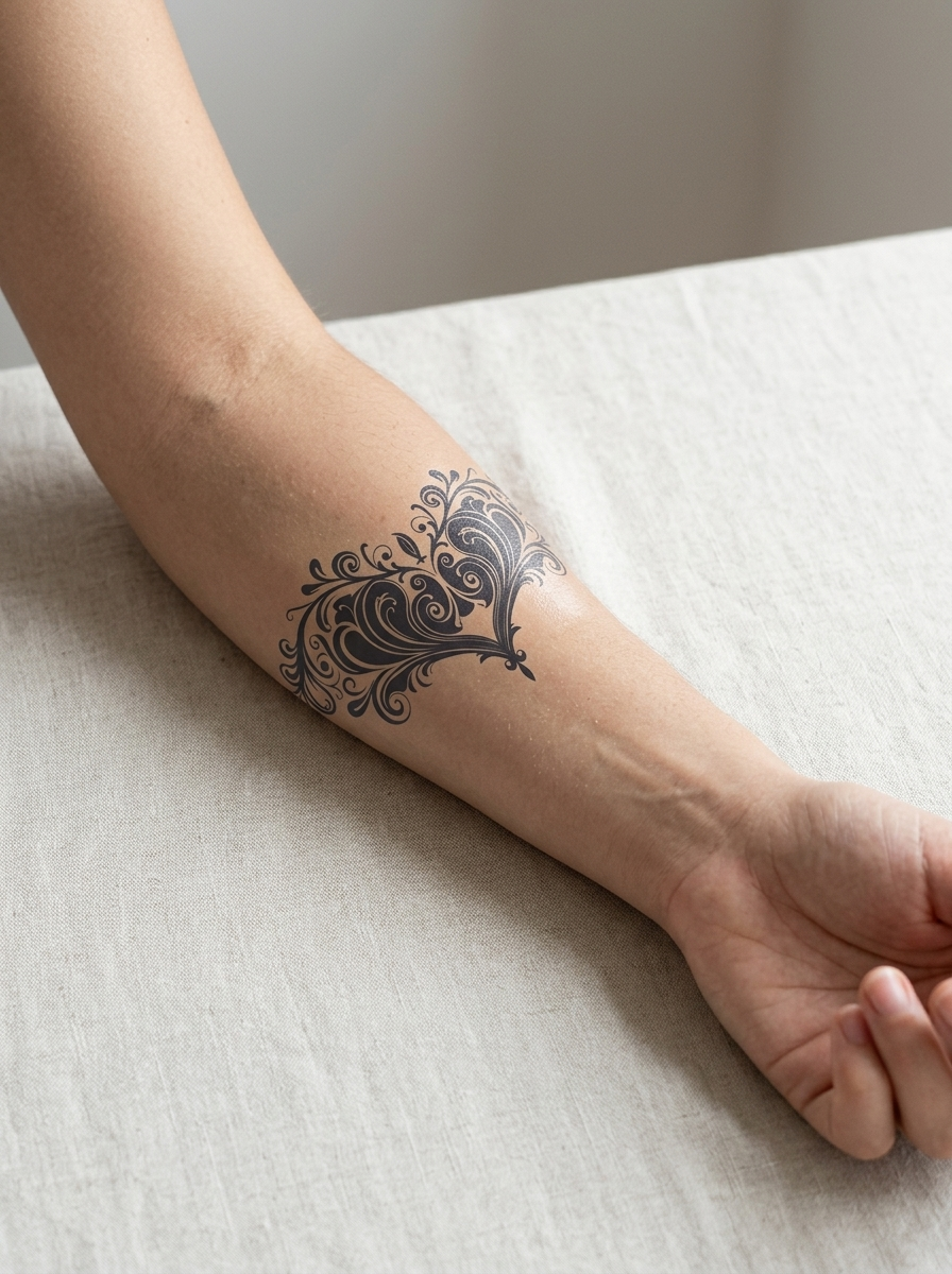 Tatouage Ornement Majestueux appliqué sur avant-bras