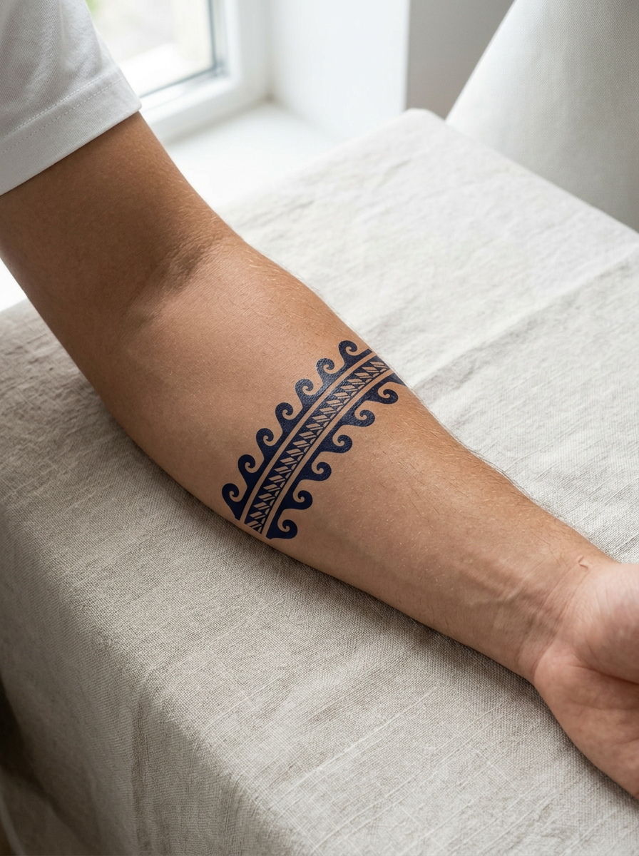 Tatouage Bracelet Vagues Simples appliqué sur avant-bras