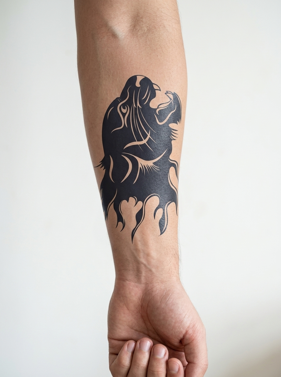 Tatouage Colère Sauvage appliqué sur avant-bras
