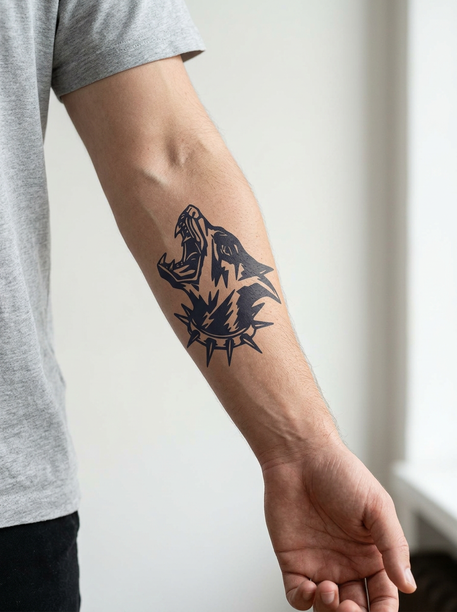 Tatouage Hurlement Sauvage appliqué sur avant-bras
