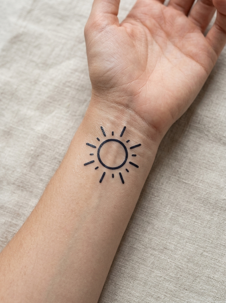 Tatouage Soleil Simple appliqué sur poignet