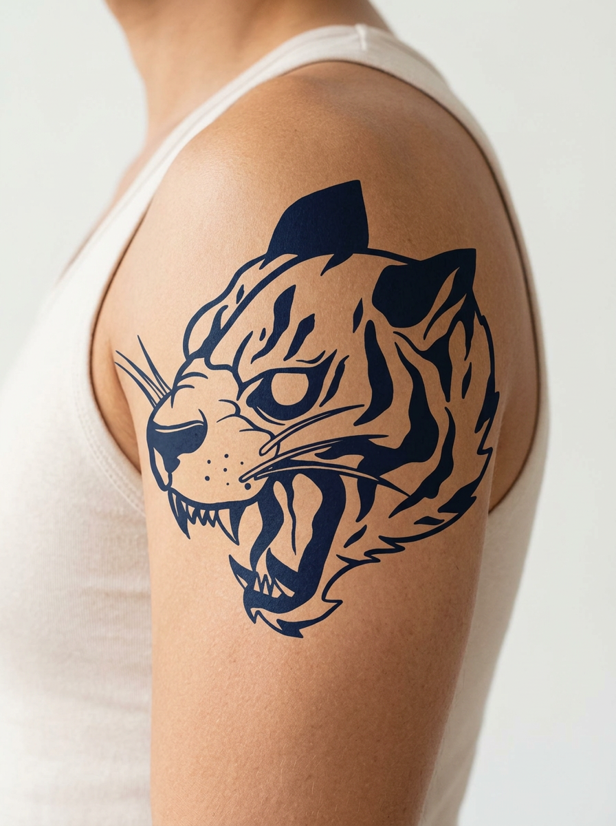 Tatouage Tête de tigre appliqué sur bras