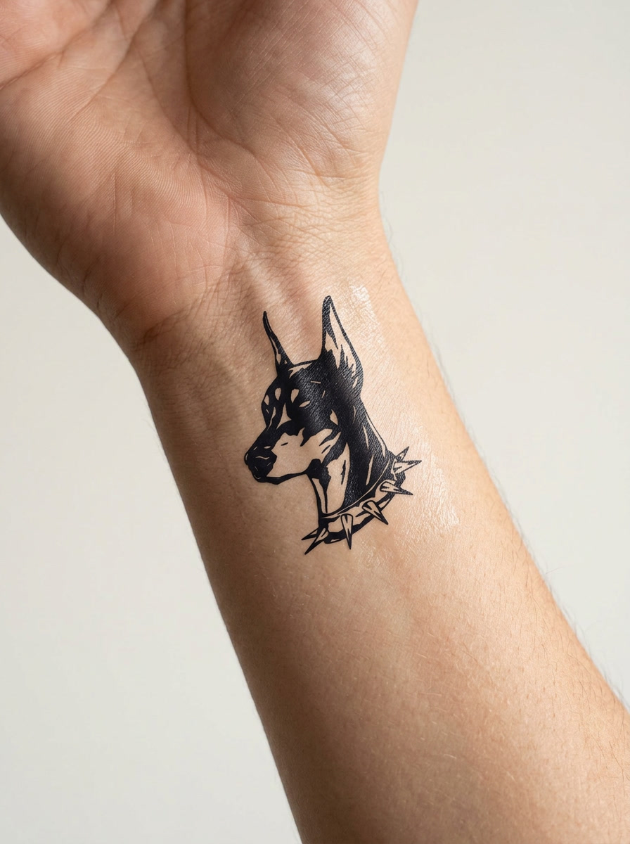 Tatouage Doberman Royal appliqué sur poignet