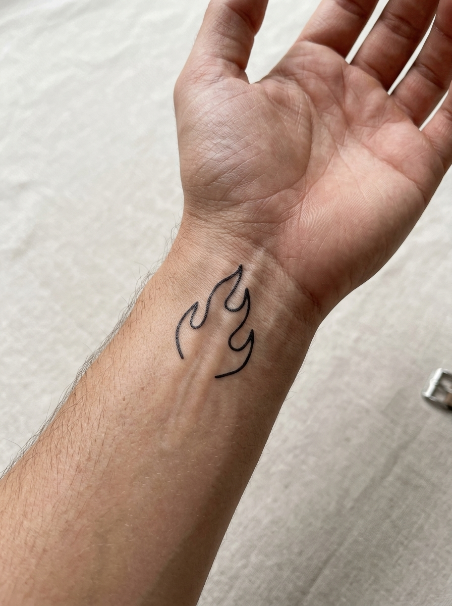 Tatouage Flamme Simple appliqué sur poignet