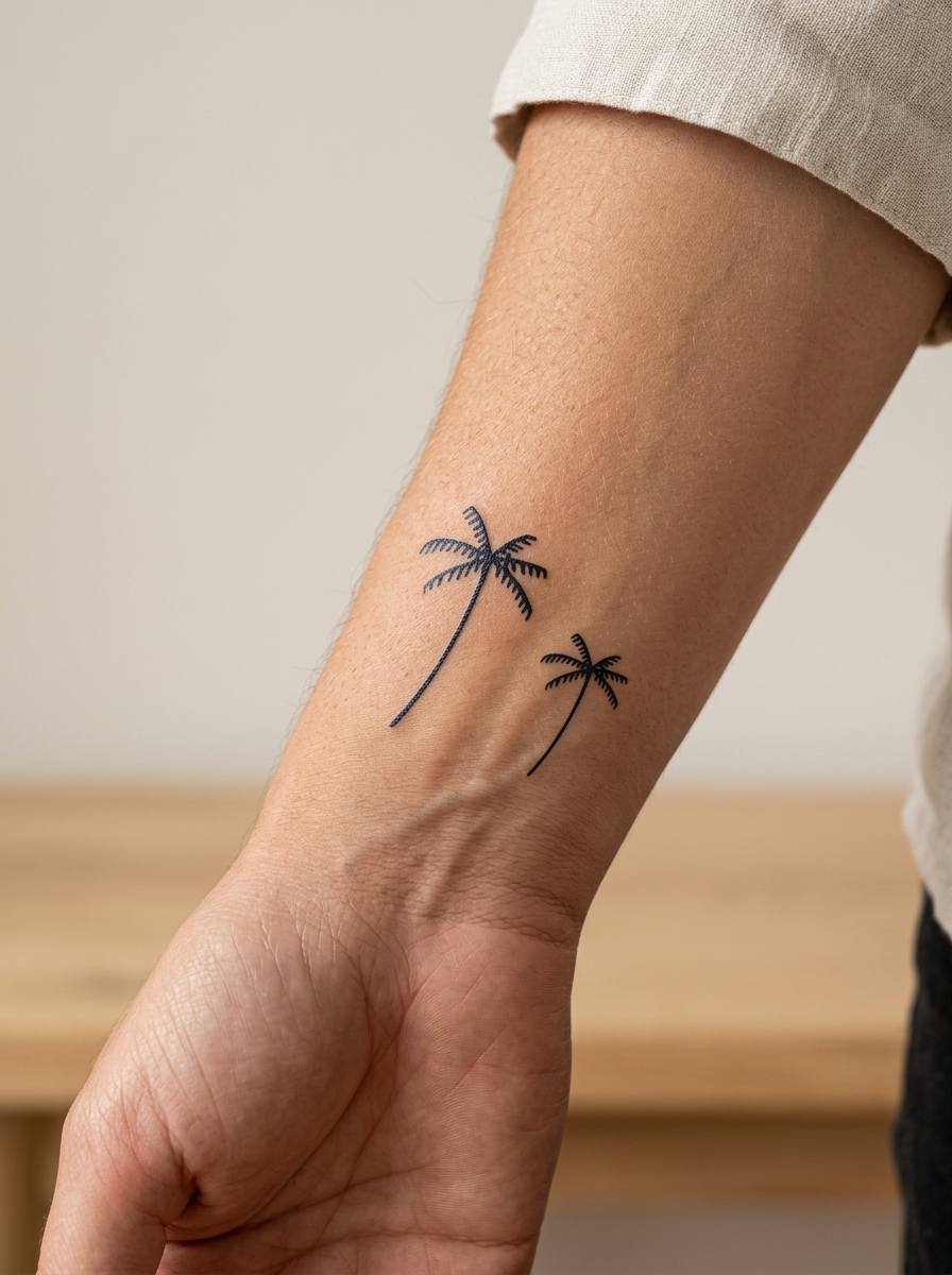 Tatouage Palmiers Tropicaux appliqué sur poignet