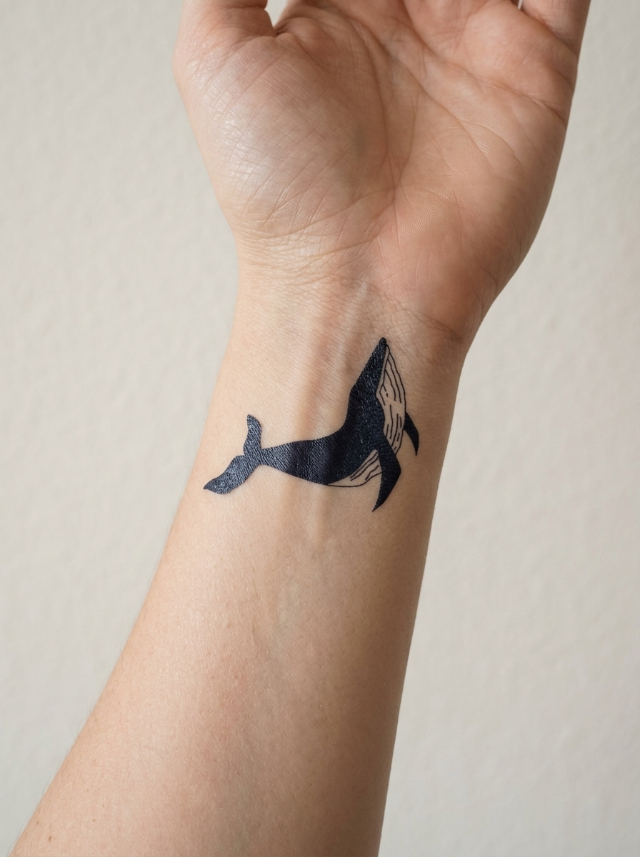 Tatouage Baleine Océanique appliqué sur poignet
