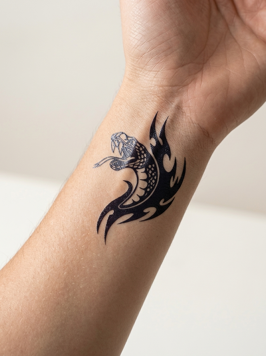 Tatouage Cobra Tribal appliqué sur poignet